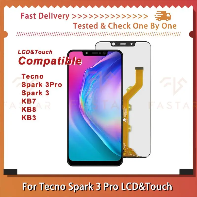 Tecno Spark 3 KB7 LCD Spark 3 Pro KB8 KB3 LCD 디스플레이 터치 디지타이저 어셈블리 교체, 6.2 인치 테스트 완료