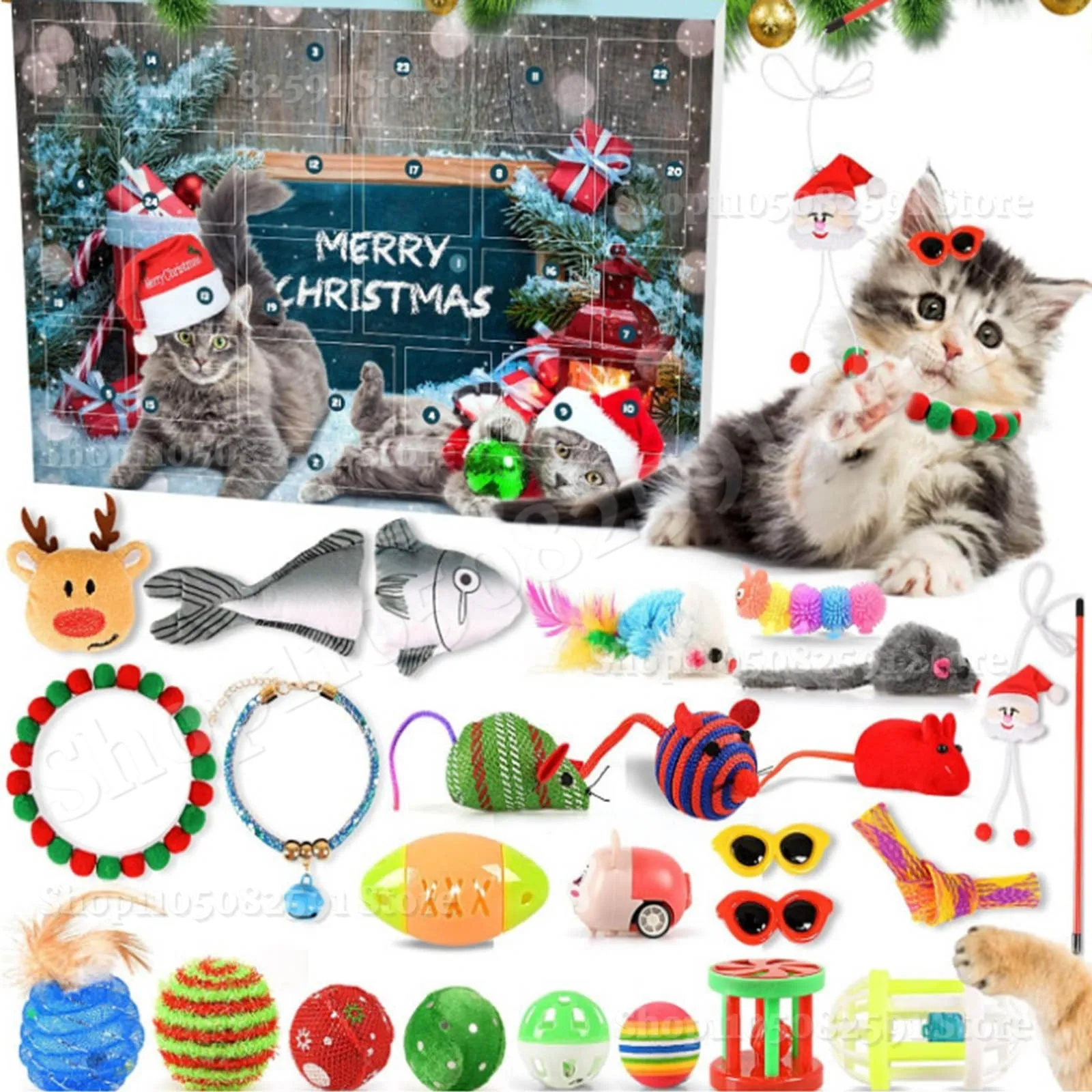 

HOT Cat Advent Calendar 2025 Christmas Interactive Toys for Indoor Christmas Gifts Fake Mouse Bell Balls for Cat Lover Gifts