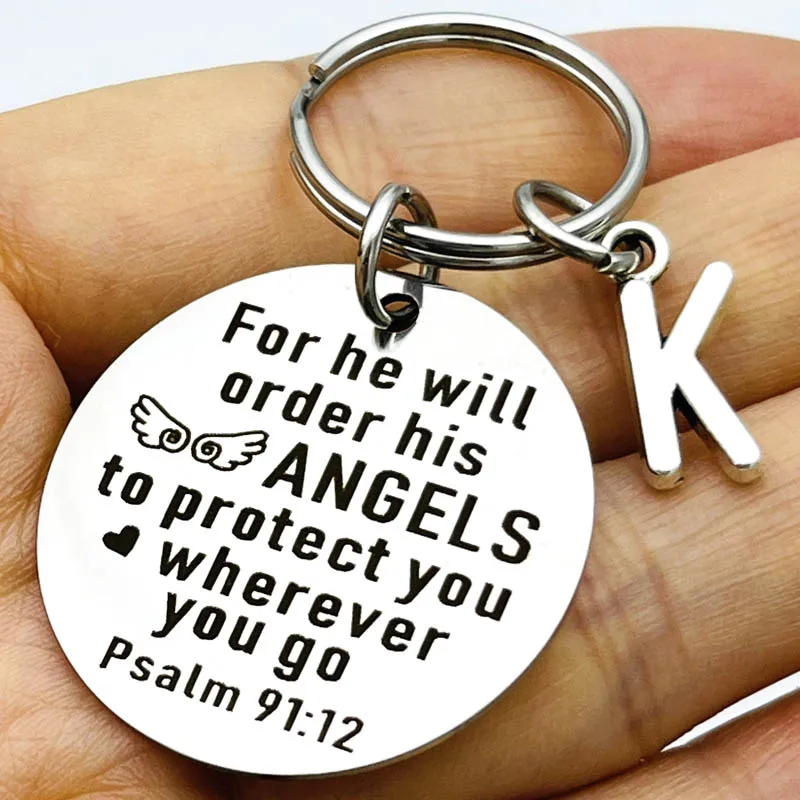 Bible Verse Keychain Christmas Religious Faith Gifts for Women Men He Will Order His Angels To Protect You Wherever You Go