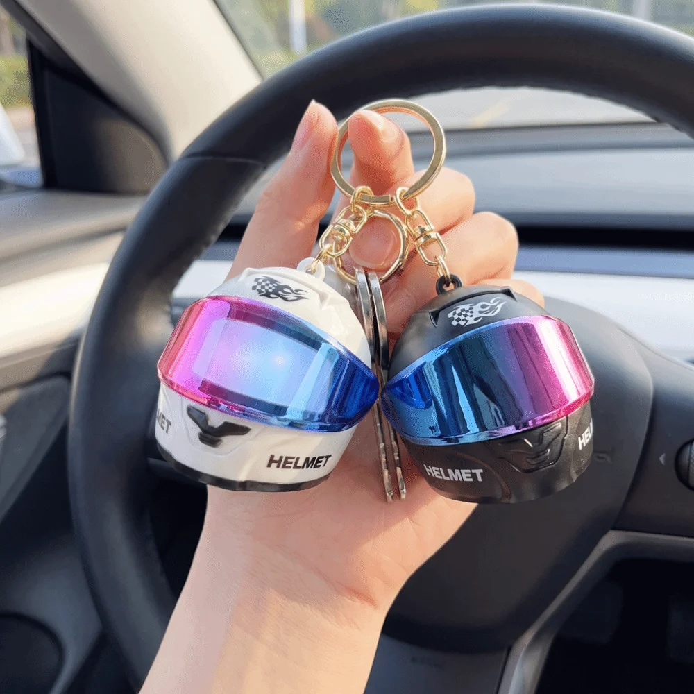 Fashion Luminous Motorcycle Helmet Keychain Color Gradient Matte Key Ring Solid Color Lightweight Key Pendant Gift