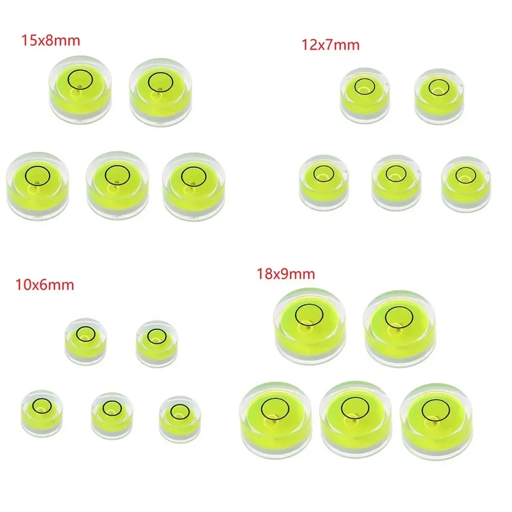 Set pengukur Level Mini -Spirit bundar presisi, 5 x meteran gelembung Inclinometer hijau Bullseye, alat ukur kamera penggaris Horizontal