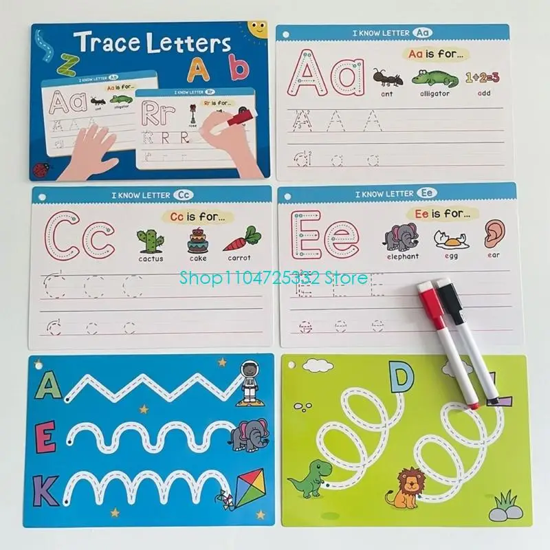 P5EA Kids Handwriting Training Cards Featuring English Letter Strokes Thick Paper Perfect for Early Education and School Use