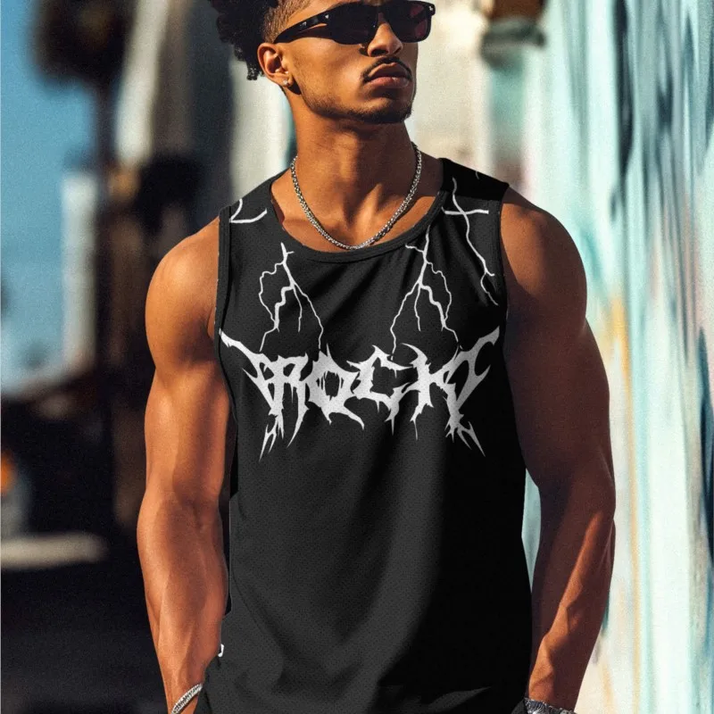 Rock Gesture Printed Men's Summer Sleeveless Tank Top Smooth Loose Sport Sleeveless Tee Basic Beach Vacation Vest