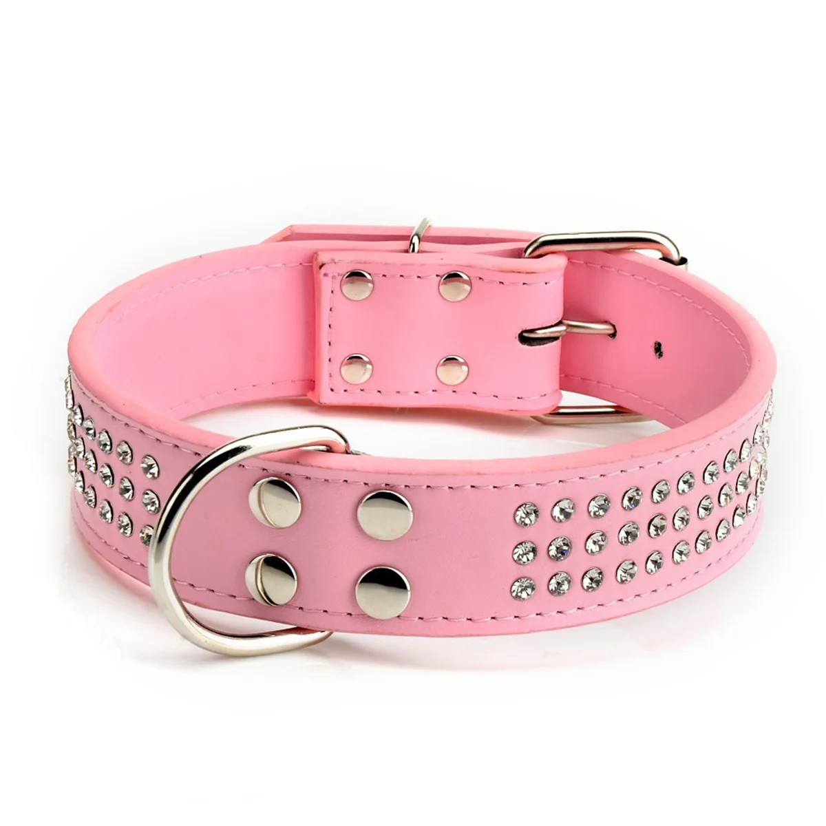 

Pink Adjustable Pu Rhinestone Dog For Pet Cat Puppy 18-20 Inch D-Ring Buckle Alloy Decorative Collar Water Drill Pet