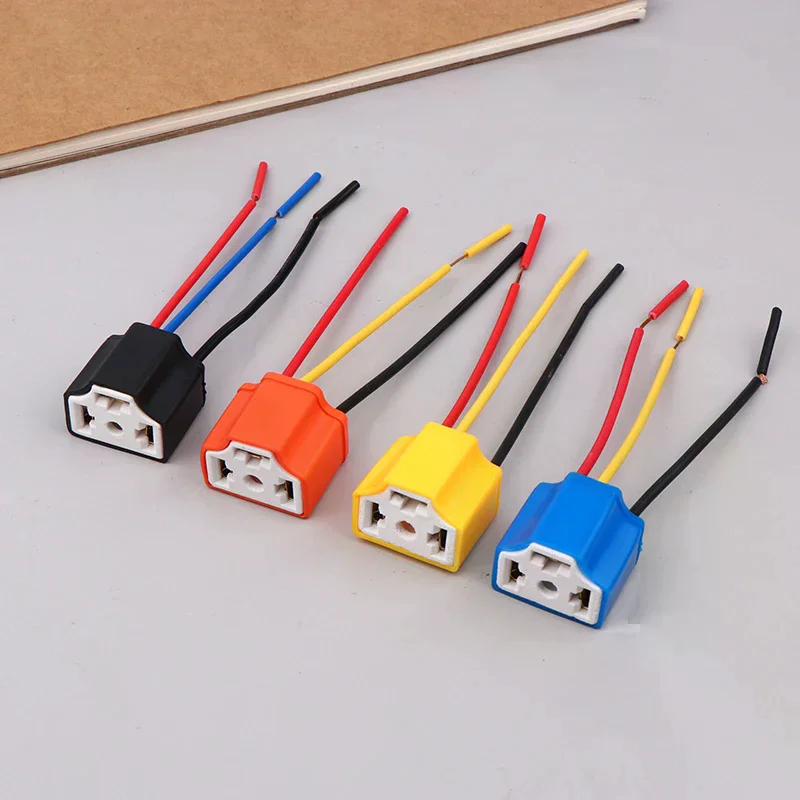 2Pcs/set Car H4 3-hole Ceramic Bulb Socket Copper Wire Wiring Bulb Plug Car Headlight Bulb Lampholder Light Beam Socket Plug