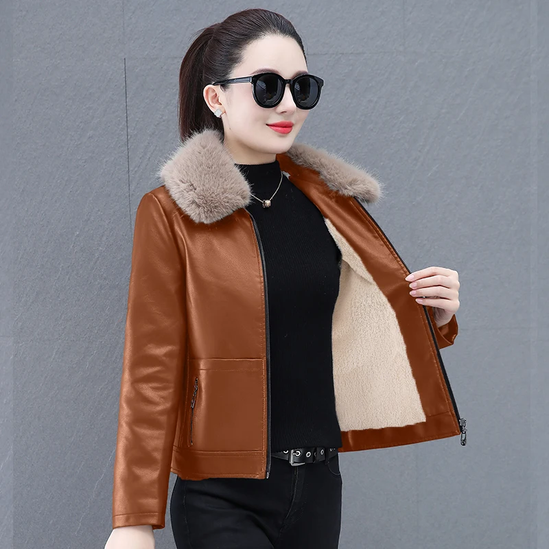 Jaet in pelle elastica senza wa di fascia alta foderata in Fce da donna Inverno Nuovo Sle Jaet dimagrante Faionable di piccole dimensioni