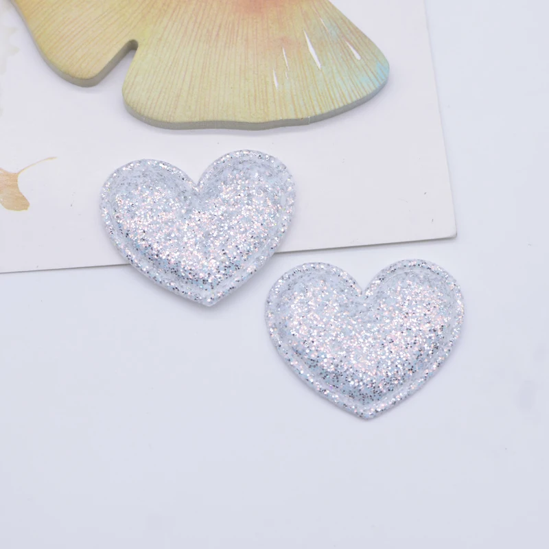 50Pcs 35*30mm Glitter Fabric Padded Heart Applique for DIY Headwear Hair Clips Headbands Decor Hats Clothes Accessoies Patches