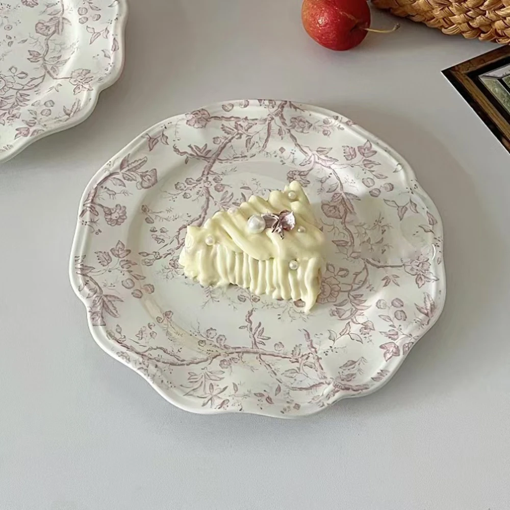 Plato de cerámica de 7,5 pulgadas, vajilla para el hogar con forma Floral de estilo francés, fruta, té de la tarde, postre, platos para pasteles, suministros de cocina