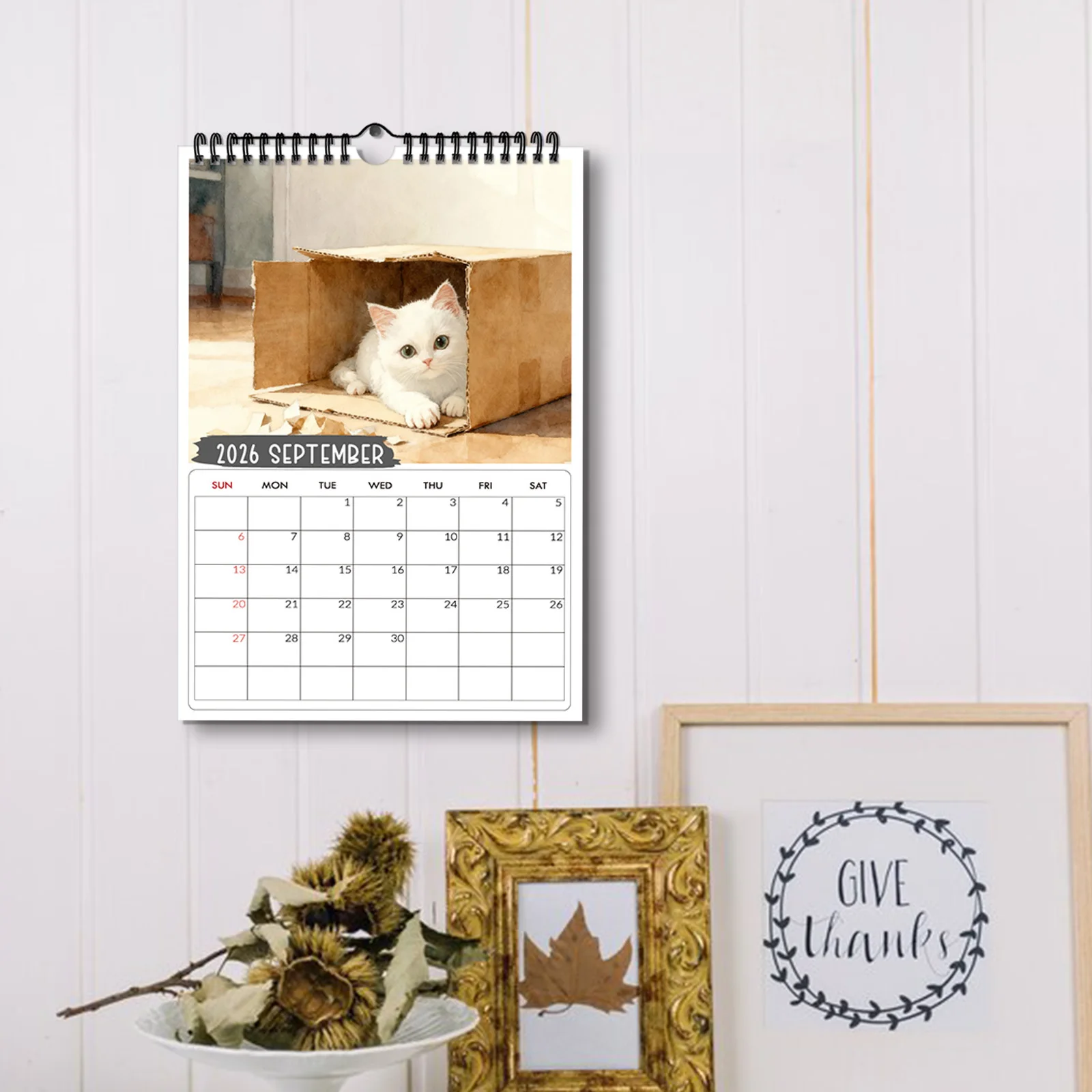 1 ชิ้น 2026 ปฏิทินติดผนัง, ธีมแมวสีน้ำ, วันเกิดที่สมบูรณ์แบบ, ของขวัญปีใหม่, พิมพ์คุณภาพสูง, เหมาะสำหรับตกแต่งบ้านและสำนักงาน