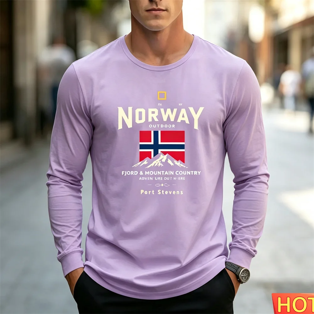 Autumn men's long sleeved T-shirt Cotton Letter Casual men's T-shirt Commuting T-shirt Men's Comfort T-shirts Versatile clothing - view 2
