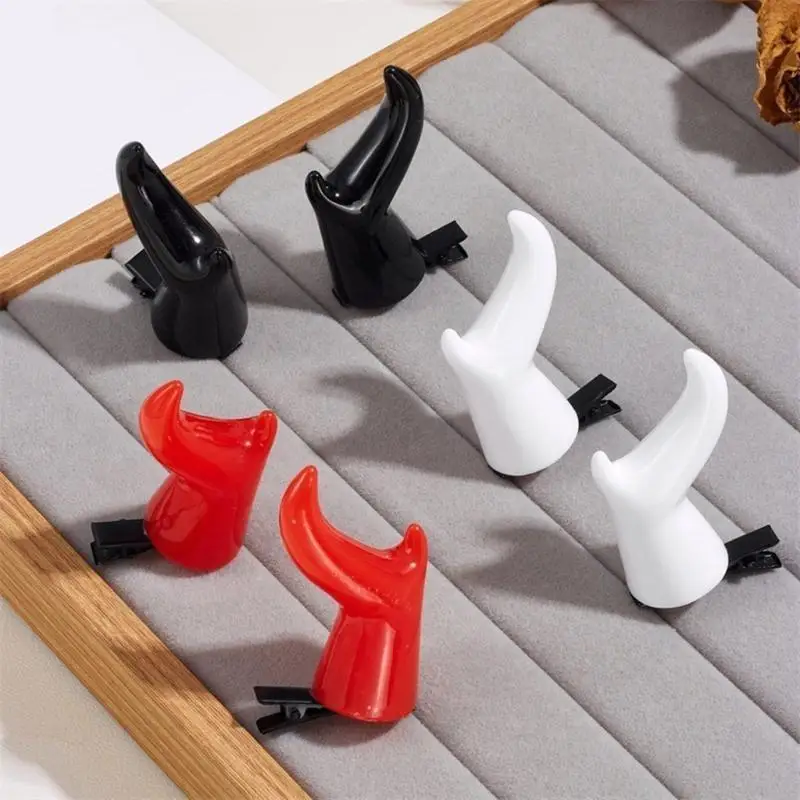 

X4YC Girl Flat Clip Horn Hairpin Ornaments Halloween for Women Girl Bunches Hairclip Antler Punk Halloween Photo Props