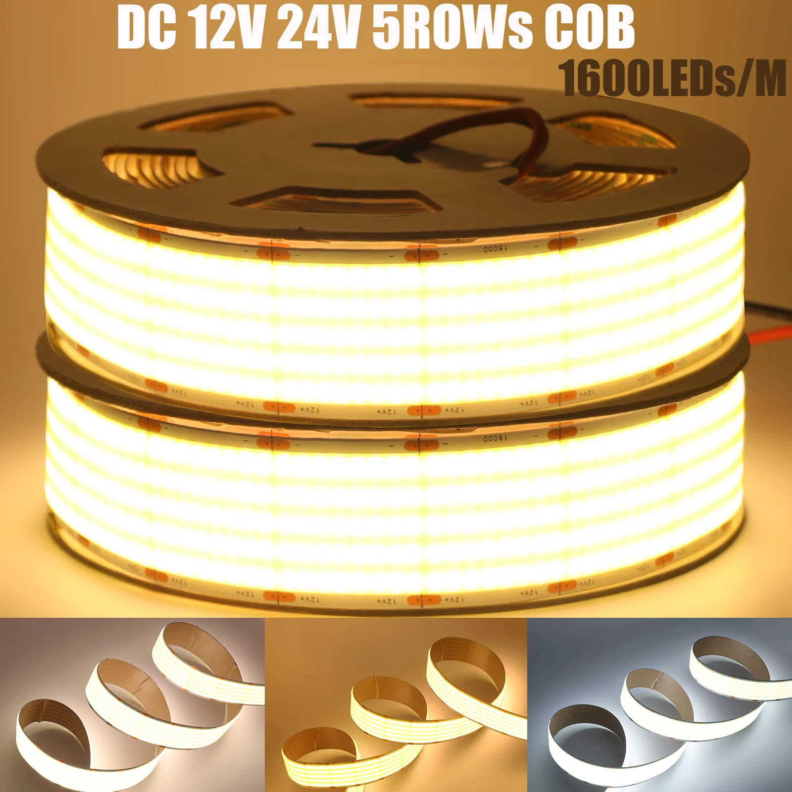 

5 Rows COB LED Strip Super Bright 24V 1600LEDs/m Flexible LED Tape Ribbon COB Lights High Density Linear Light 3000K 4000K 6000K