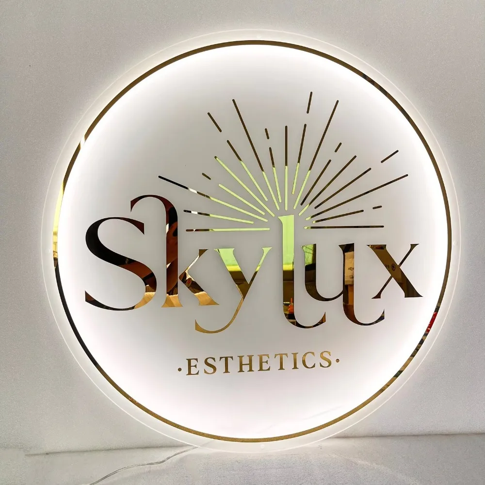 

Hanging Backlit Acrylic mirror Interior Salon Round Business Logo Shop Mirror Custom name LED sign for Beauty Bar SPA