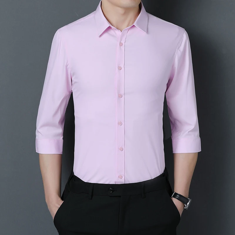 

Solid Shirts For Men Fashion Casual Slim Half Sleeve Chemise Homme Summer High Quality Anti-Wrinkle Comfortable Camisa Masculina