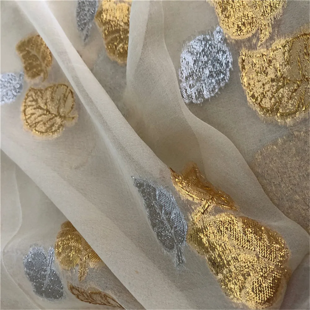 Amazing Gold Silver Leaf Design Silk Metallic Lurex Fabric with Lightweight Material for Making Clothes