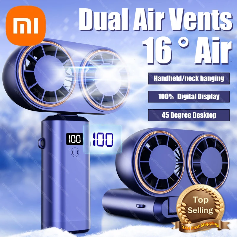 Xiaomi Usb Mini Handheld Dubbele Luchtuitlaat Ventilator Koeler Draagbare Kleine Oplaadventilator Stil Opladen Bureau Slaapzaal Kantoor Student