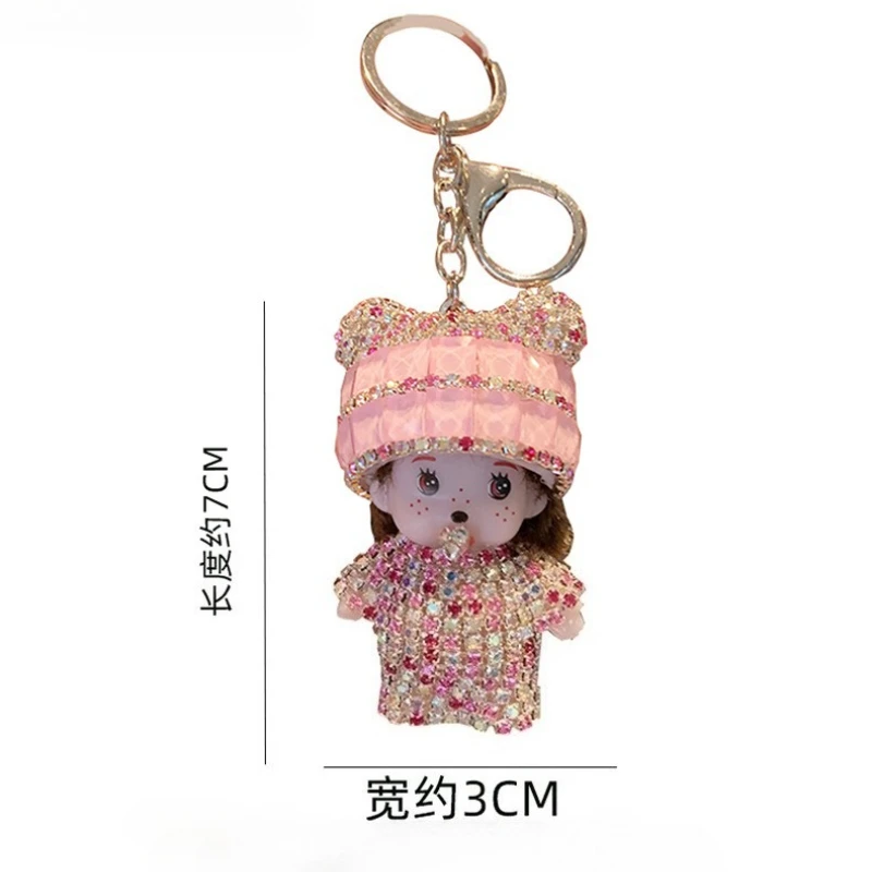 Chaveiro de boneca Monchi criativo incrustado de diamantes Kawaii, pingente de bolsa de menina, chaveiro de carro, presentes de feriado para crianças
