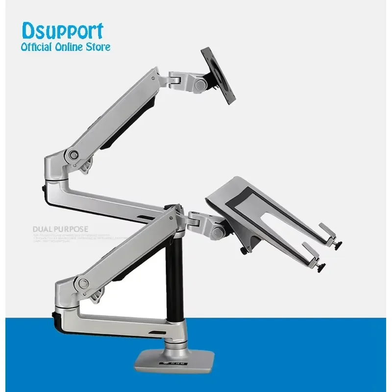 Dual Arm Monitor Stand with Laptop Tray 10 to 17 Inch and 17 to 32 Inch Screen Mount Full Motion Mechanical Spring Desk
