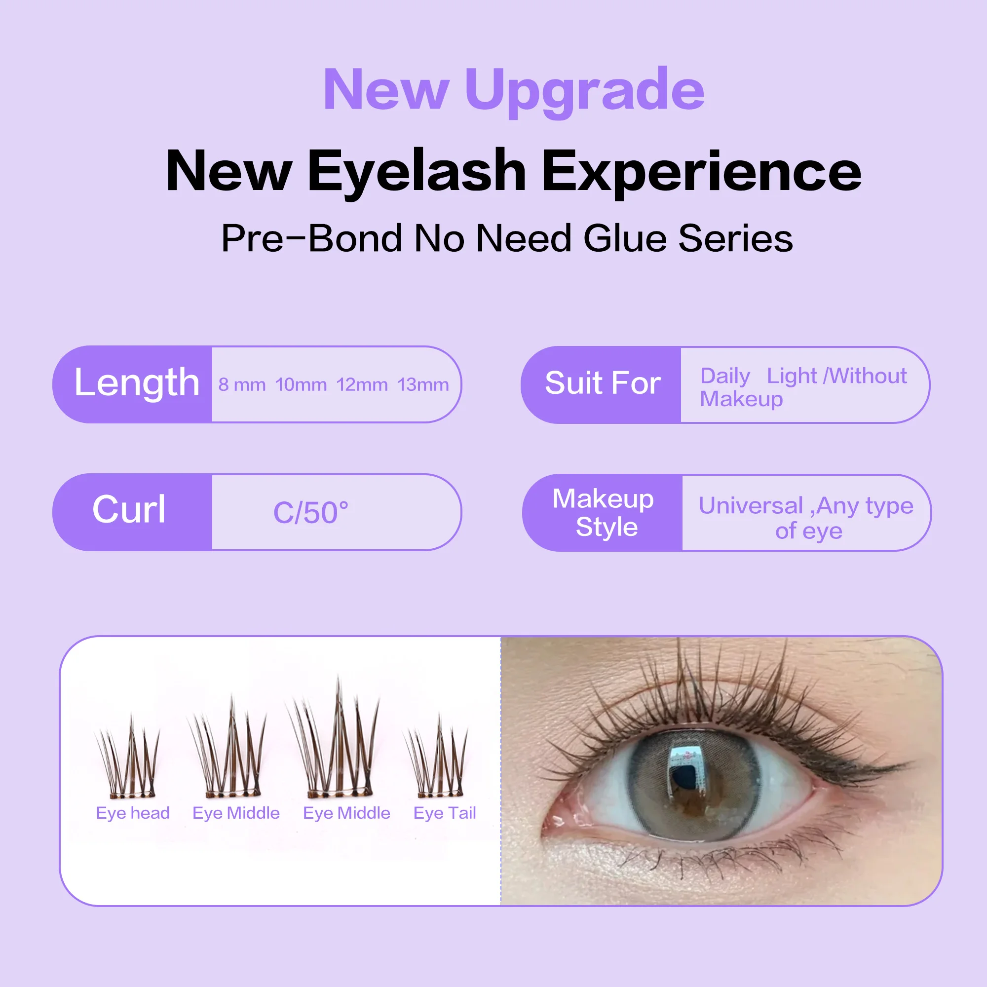 [No need glue]Brown Crown Pre-Bond Technology  No Glue Needed  DIY Eyelash Self Adhesive Realistic Eyelash Press On Lashes