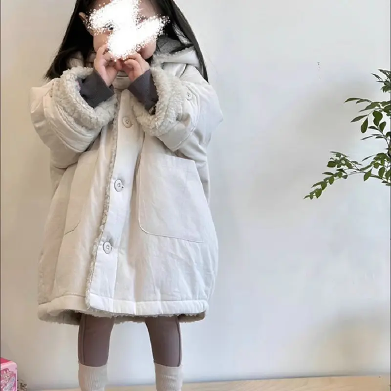 Boys Girls Outerwear Thick Korean Style Warm Comfortable Fashion Long Coat Top 23 Winter New Childrens Clothing