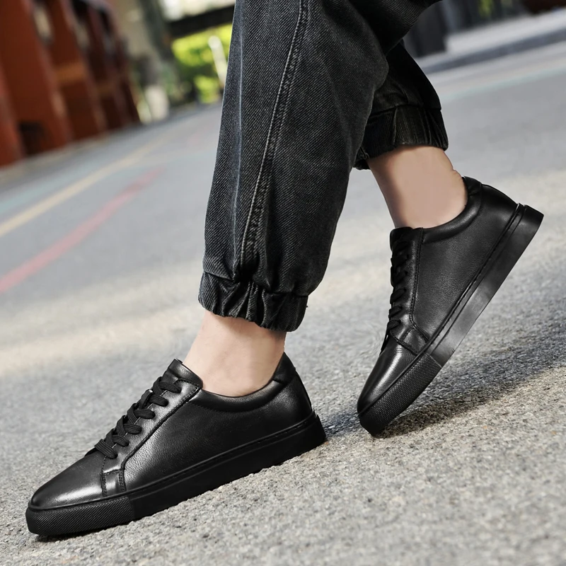 Spring High Quality Genuine Leather Casual Board Shoes Men Lace Up Hand Sewn Thread Shoes Outdoor Sneakers Shoes Big Size 36-49