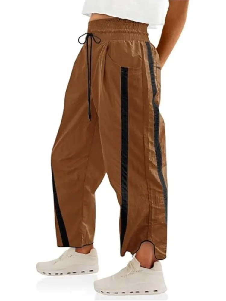 

Fashion New Women's Baggy Wide Leg Pants Comfortable Casual Drawstring Pants Elastic Waisted Contrast Color Workout Track Pants