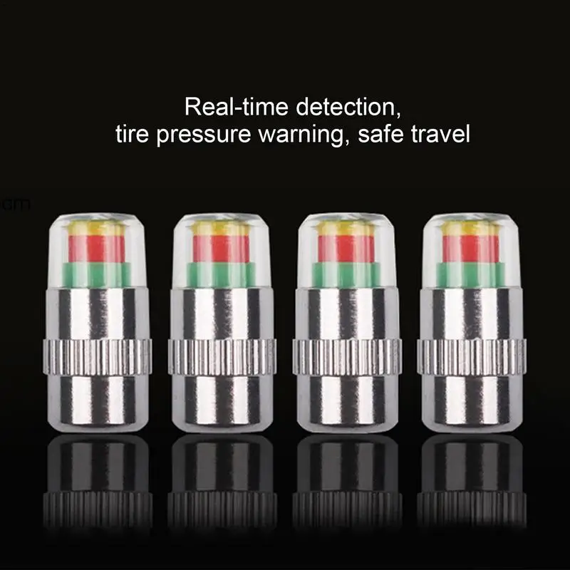 4PCS Auto Wireless Tire Pressure Caps Valves Nozzle Tire Pressure Gauge Monitor External Tire Vacuum Pressure Detection Caps