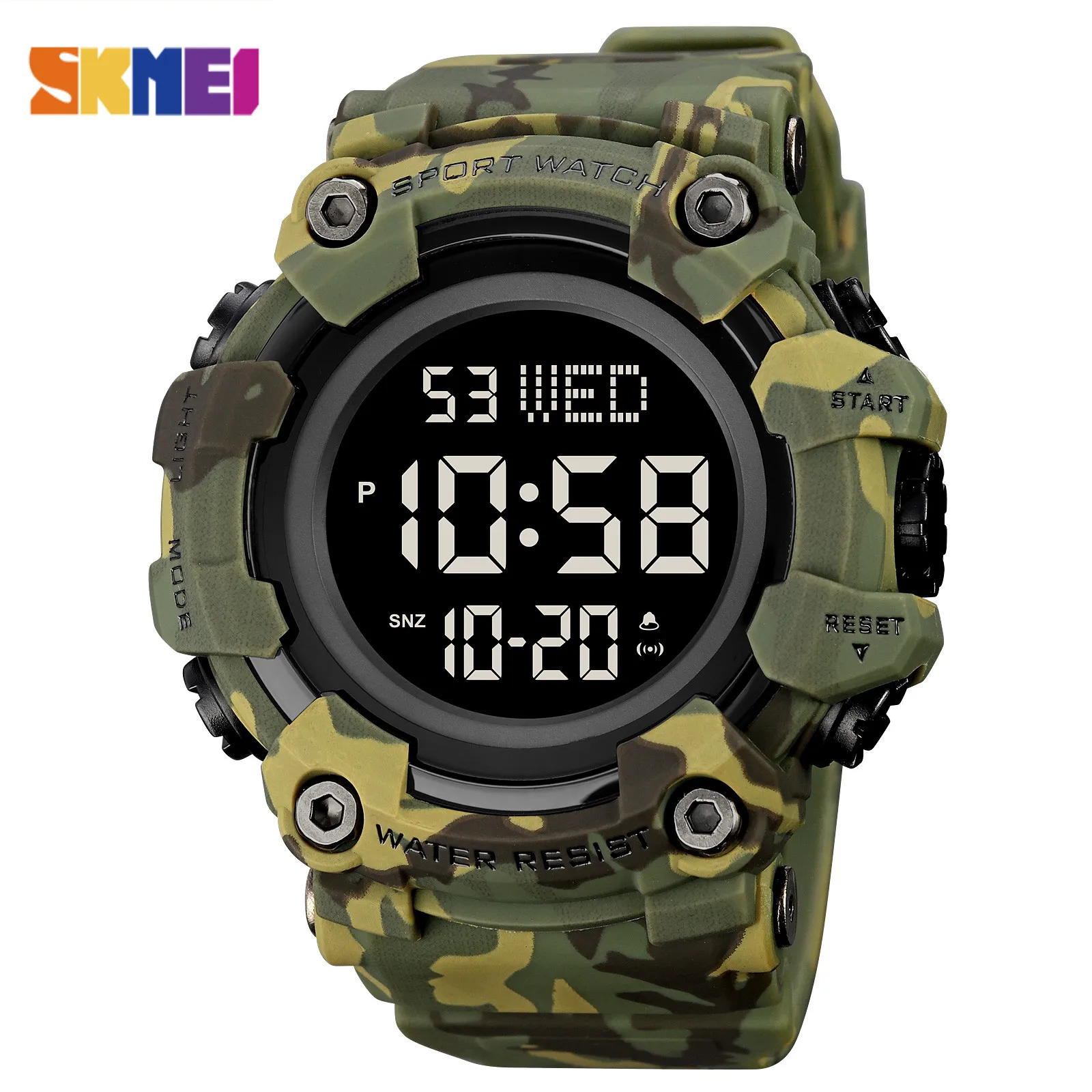 SKMEI Large Dial Stopwatch Sport Watches Mens LED Light Digital Wristwatches 5Bar Waterproof Countdown Clock reloj hombre 1968