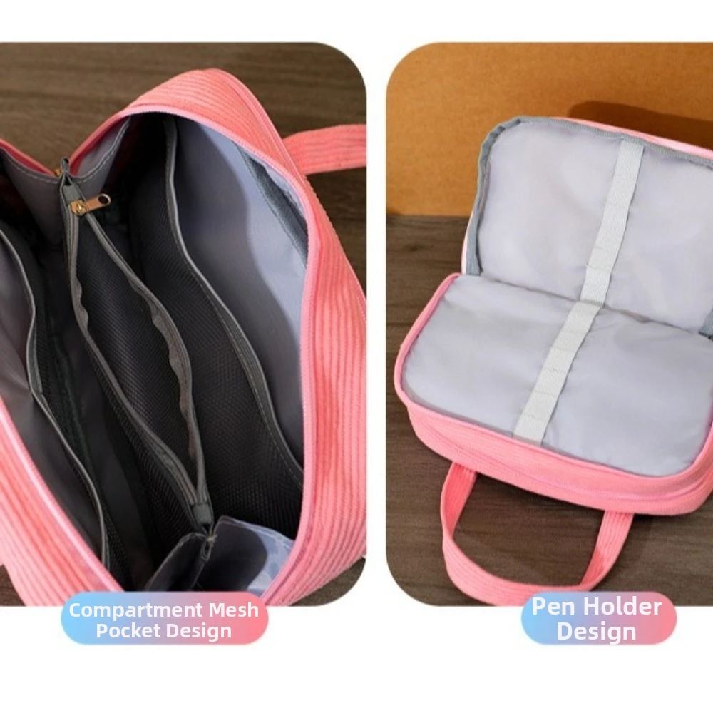Corduroy Material Pencil Box Large Capacity Solid Color Stationery Pouch Minimalist Design Portable Pencil Case Household Use