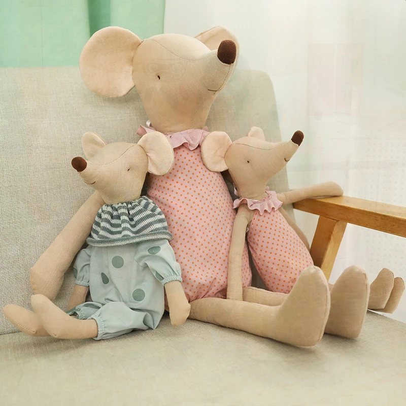 Nordic Linen Mouse Family Plush Doll Handmade Cloth Rat Stuffed Toy Soft Baby Comfort Doll Nursery Decor Gift