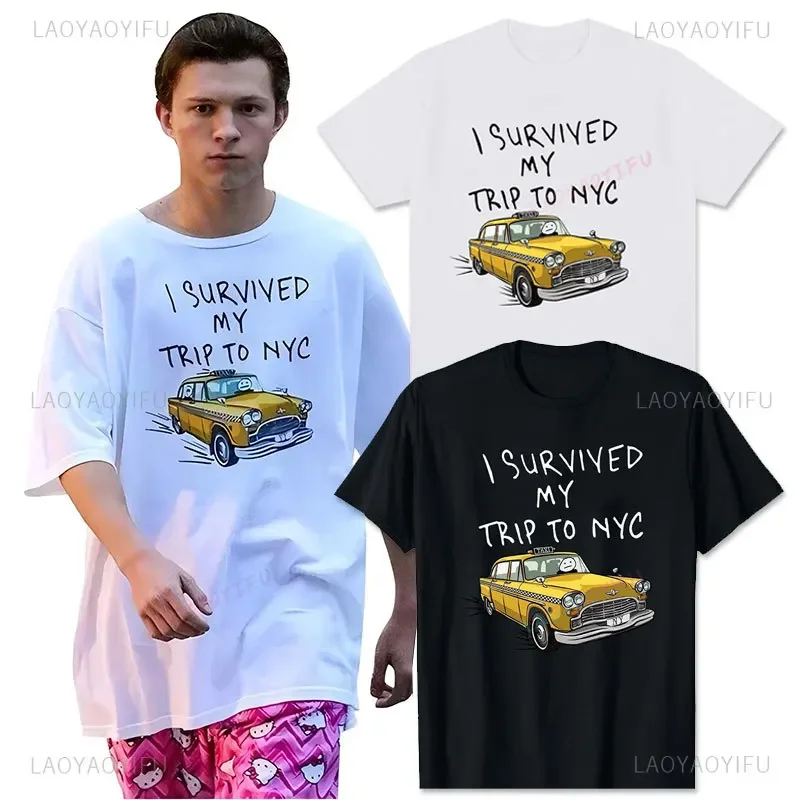 Tom Holland Same Style I Survived My Trip To NYC Classic T Shirt Vitruvian Pizza Tee Women Men Fashion Casual Oversized T-Shirt