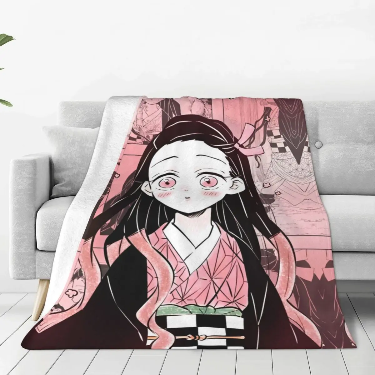 Demon Slayer Nezuko Kamado Knitted Blankets Fleece Anime Ultra-Soft Throw Blanket for Bedroom Sofa Bedroom Quilt