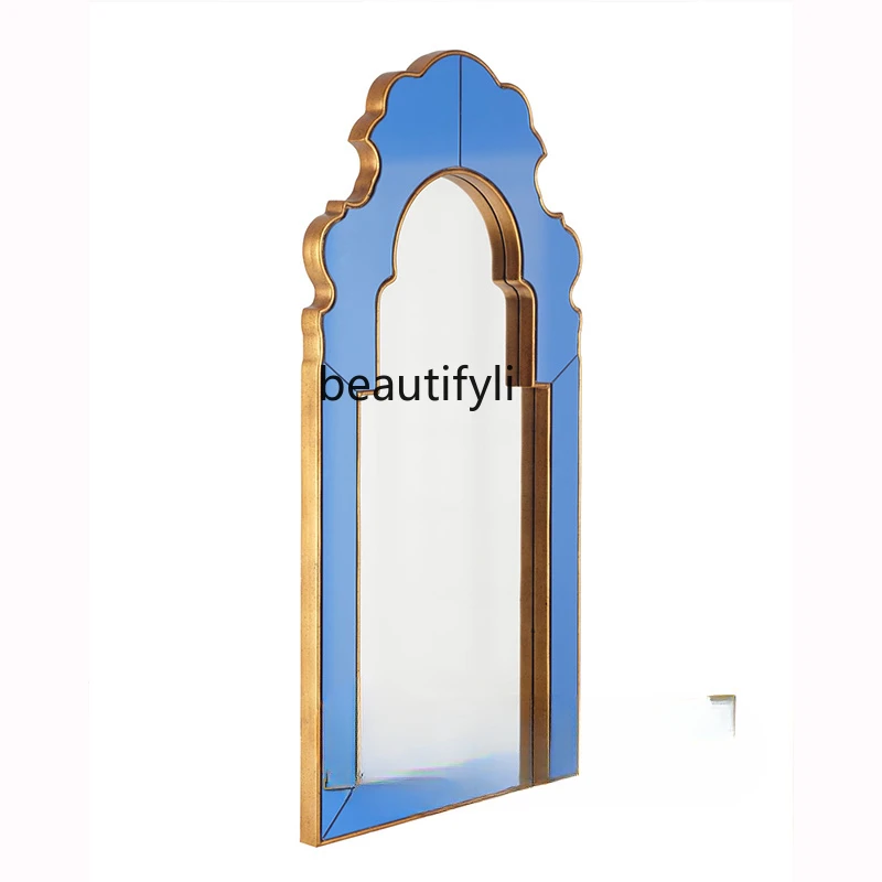 European-style bathroom, bathroom, wall-mounted entrance decorative mirror, blue, full-body fitting mirror.