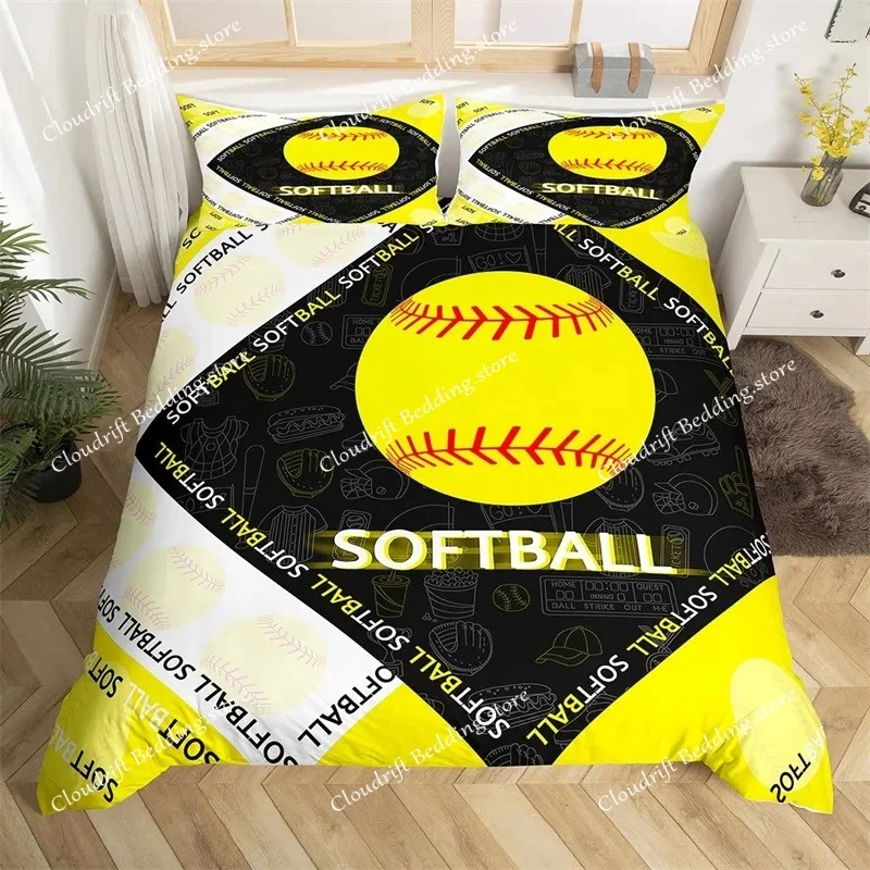 Soccer Sports Duvet Cover Set Football Game Geometric Pattern Bedding Set for Kids Boys Girls Microfiber Ball Gaming Quilt Cover