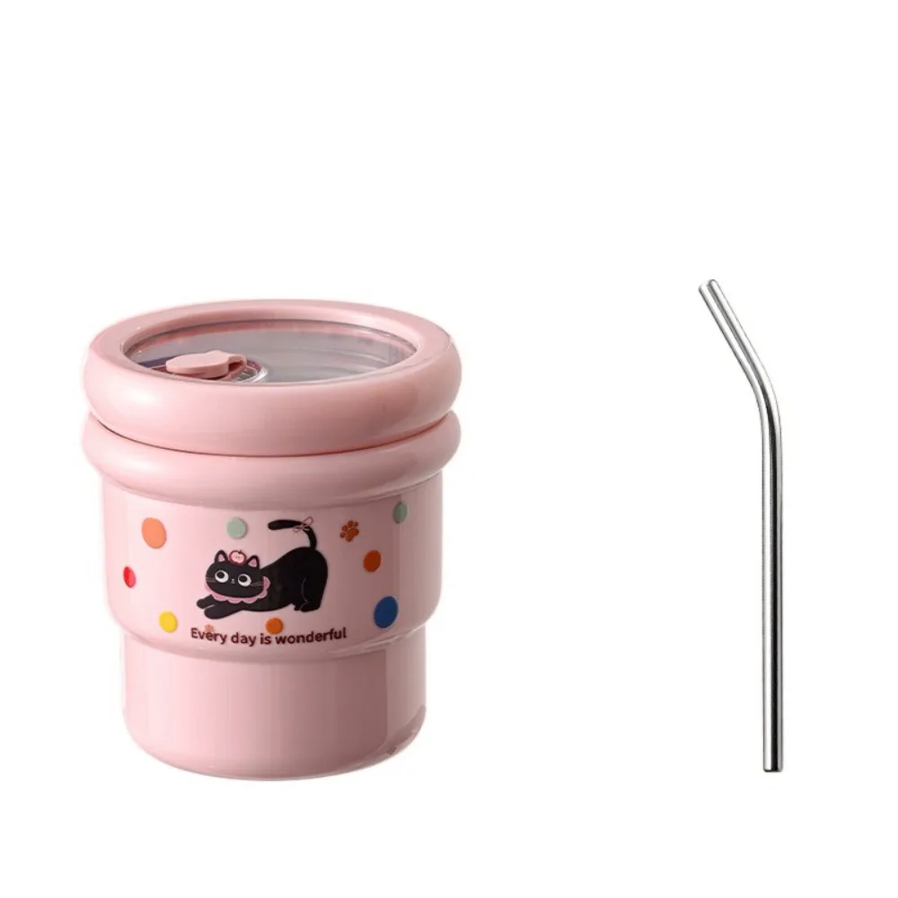 

Modern Leakproof Stainless Steel Mug Cartoon Insulated Tea Cup with Straw Leakproof Drinking Cup Coffee Drinking