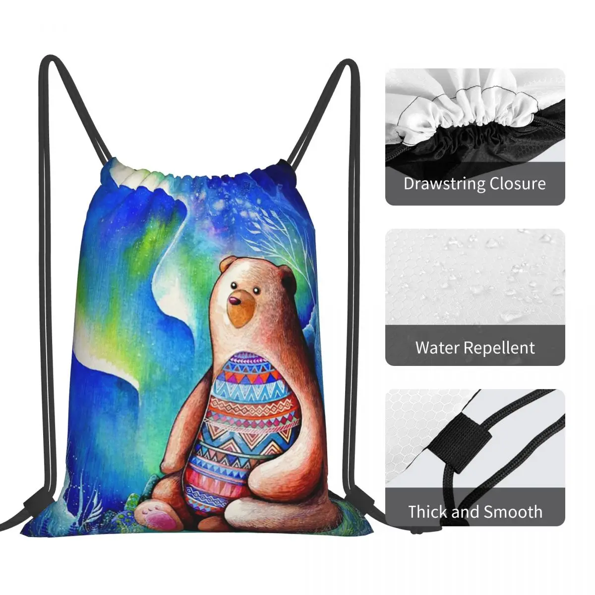 Spirit Bear Backpacks Multi-function Portable Drawstring Bags Sports Bag Book Bags For Travel School