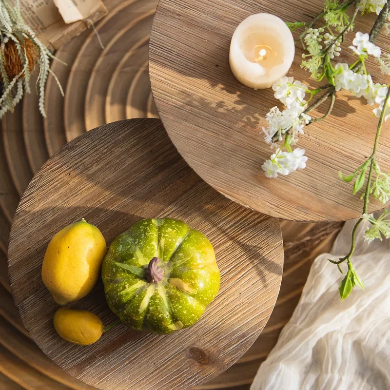 Handmade Wooden Display Storage Tray, Weathered White Risers, Carving Column, Cake Stand, Kitchen Decoration, Candle Holder