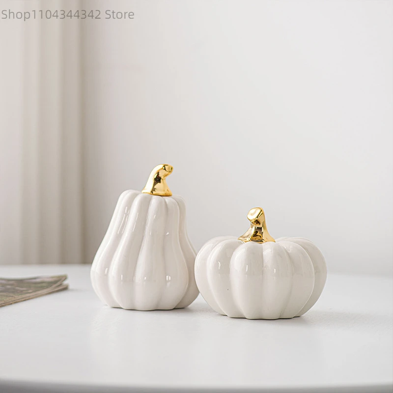 

Gold-plated Ceramic Pumpkin Statue Desk Decoration Ornaments Porcelain Pumpkin Sculpture Modern Artwork Room Aesthetic Decor