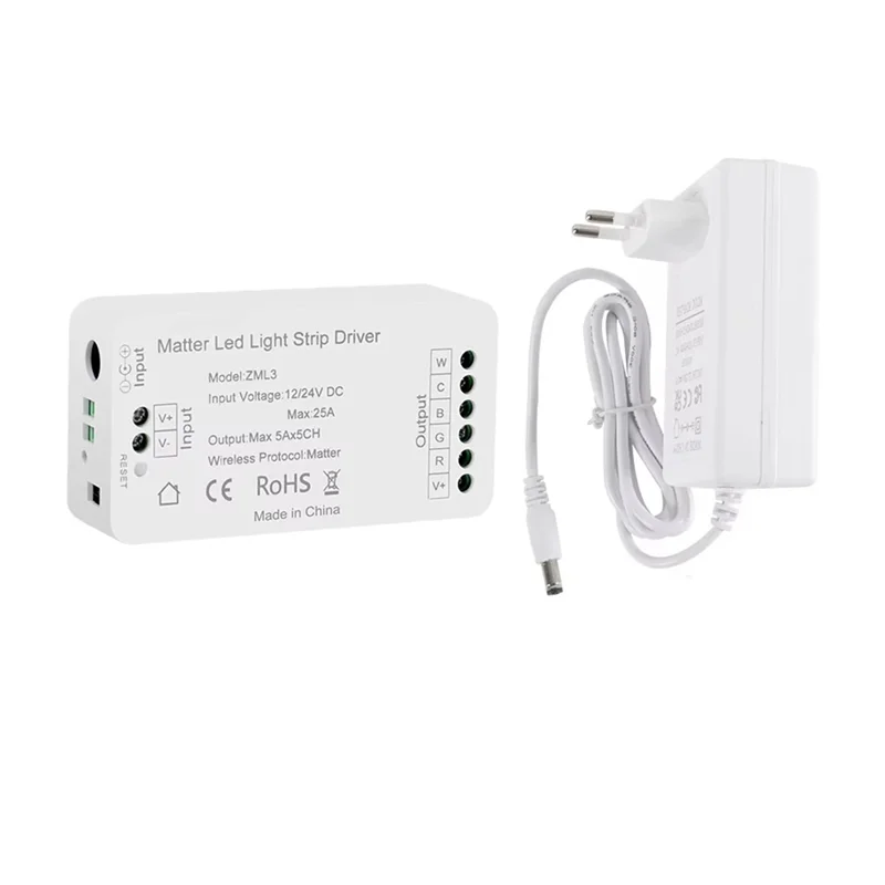 

Контроллер светодиодной ленты Matter Over Wi-Fi RGBCW Smart Led Driver работает для Homekit Smartthings Alexa Google EU Plug-AT30