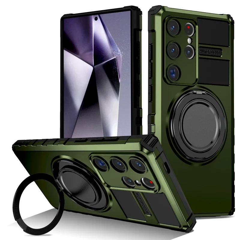 Mode Rüstung Stoßfest Schutz Fall Für Samsung Galaxy S25 S24 S23 S22 S21 Ultra Plus FE Magnetische Ladung Drehen Halter Abdeckung