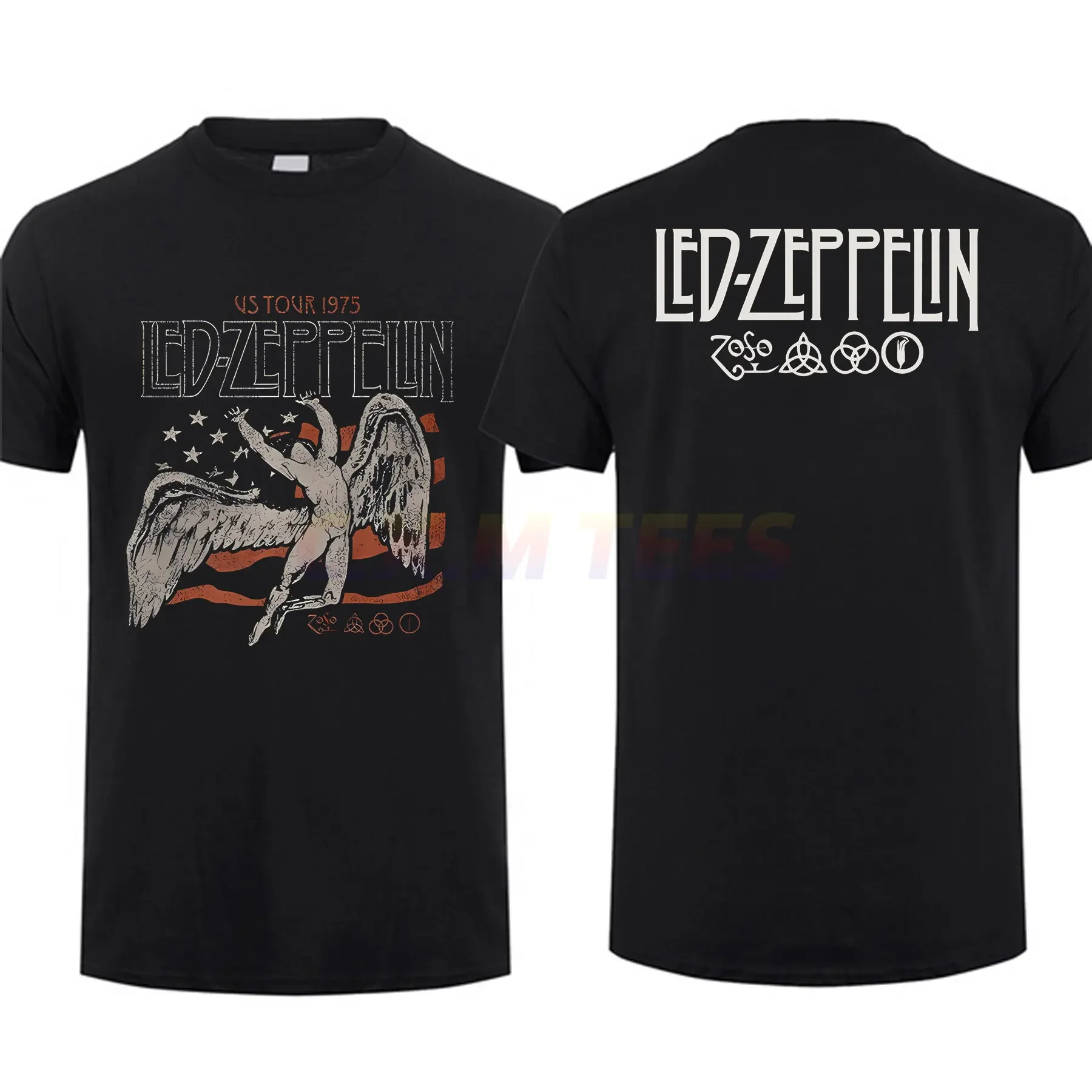 

Amazing Tees Men US 1975 Tour Flag Led Rock Band Zeppelin Tour T Shirt Double-sided Casual Oversized T-shirt Male T-shirts S-3XL