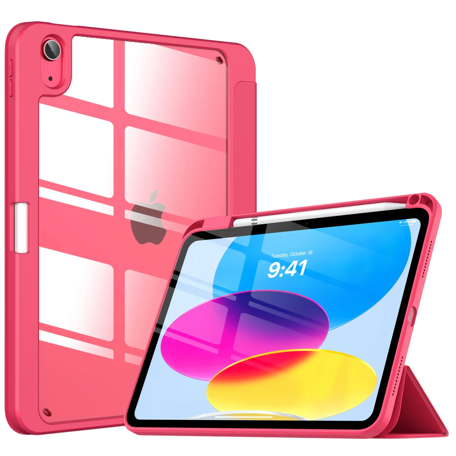 Slim 4th Generation Hybrid Protective Cover Case with Convenient Pencil Holder and Clear Back Stand for 2022 Tri-fold