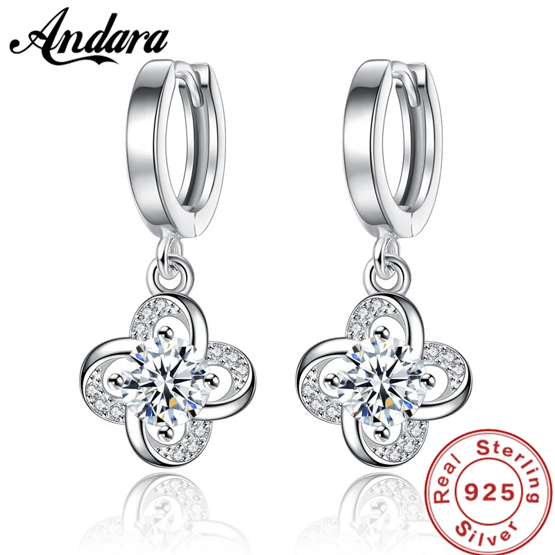 925 Sterling Silver Earrings AAA Zircon Lucky Clover Earrings For Women Fine Jewelry