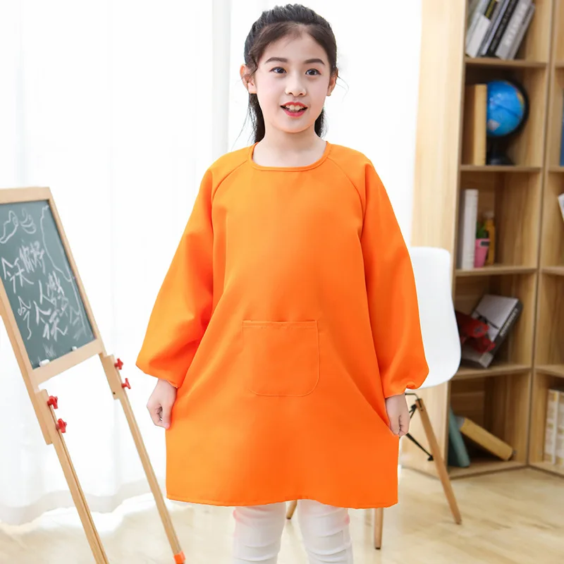 Детский фартук с карманами, кухонная одежда для готовки и выпечки, комплект с рукавами без шляпы, черный, красный, желтый, розовый цвета