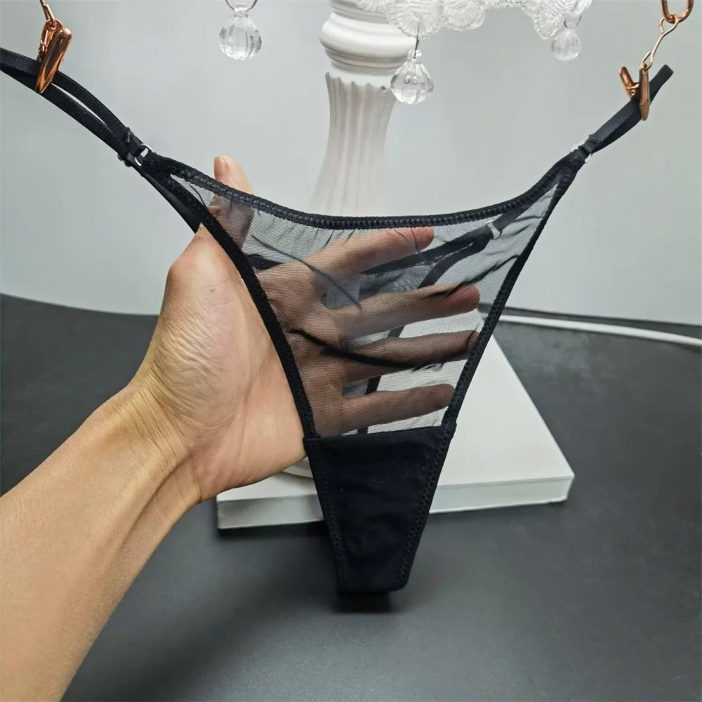 Nové sexy tanga s nastavitelným pasem, průhledná síťovina, tangá, ultratenké sportovní jóga, zvedací boky, T-back, plus velikost - náhled 3
