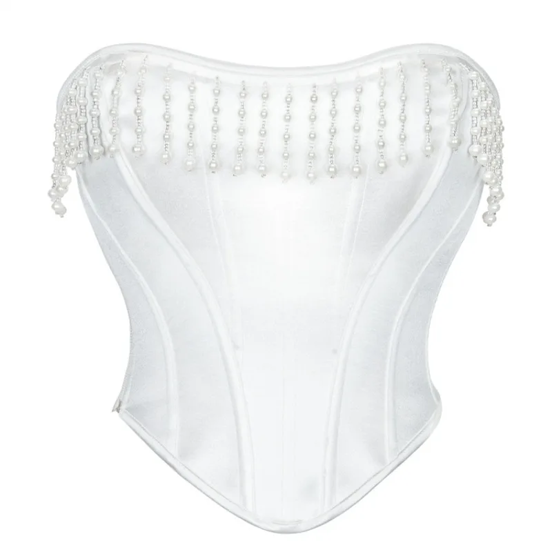 

White Pearl Corset Shapewear Short Noble And Elegant Princess Style Herringbone Corset Short Clothing Wedding Party Waist Top