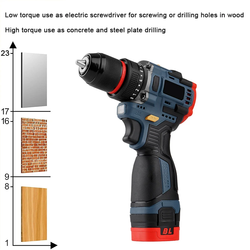 16.8V Brushless Electric Drill Cordless Screwdriver Power Tool Brushless Motor Lithium Screw Driver Hand Drill Repairing Kit