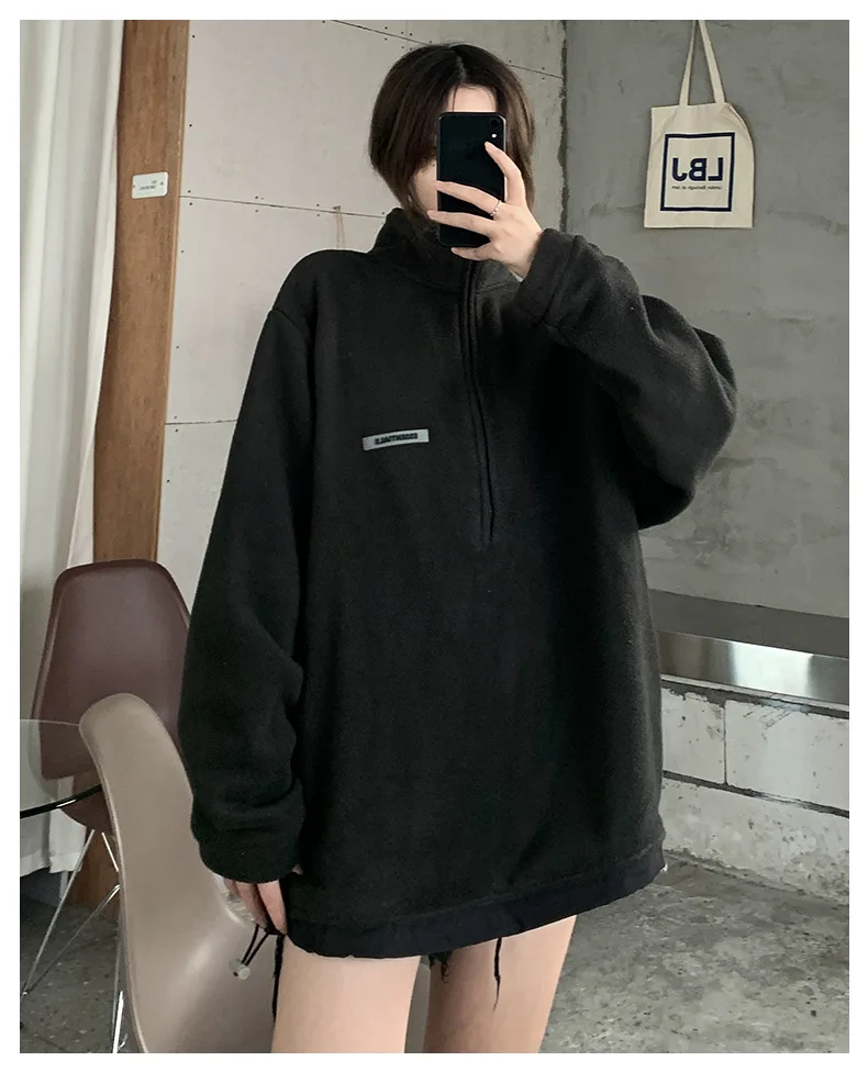 2022 Spring Autumn Sweatshirt Women New Fashion Kpop Loose Fleece Coat Original Design Lambhair Thickened Clothes