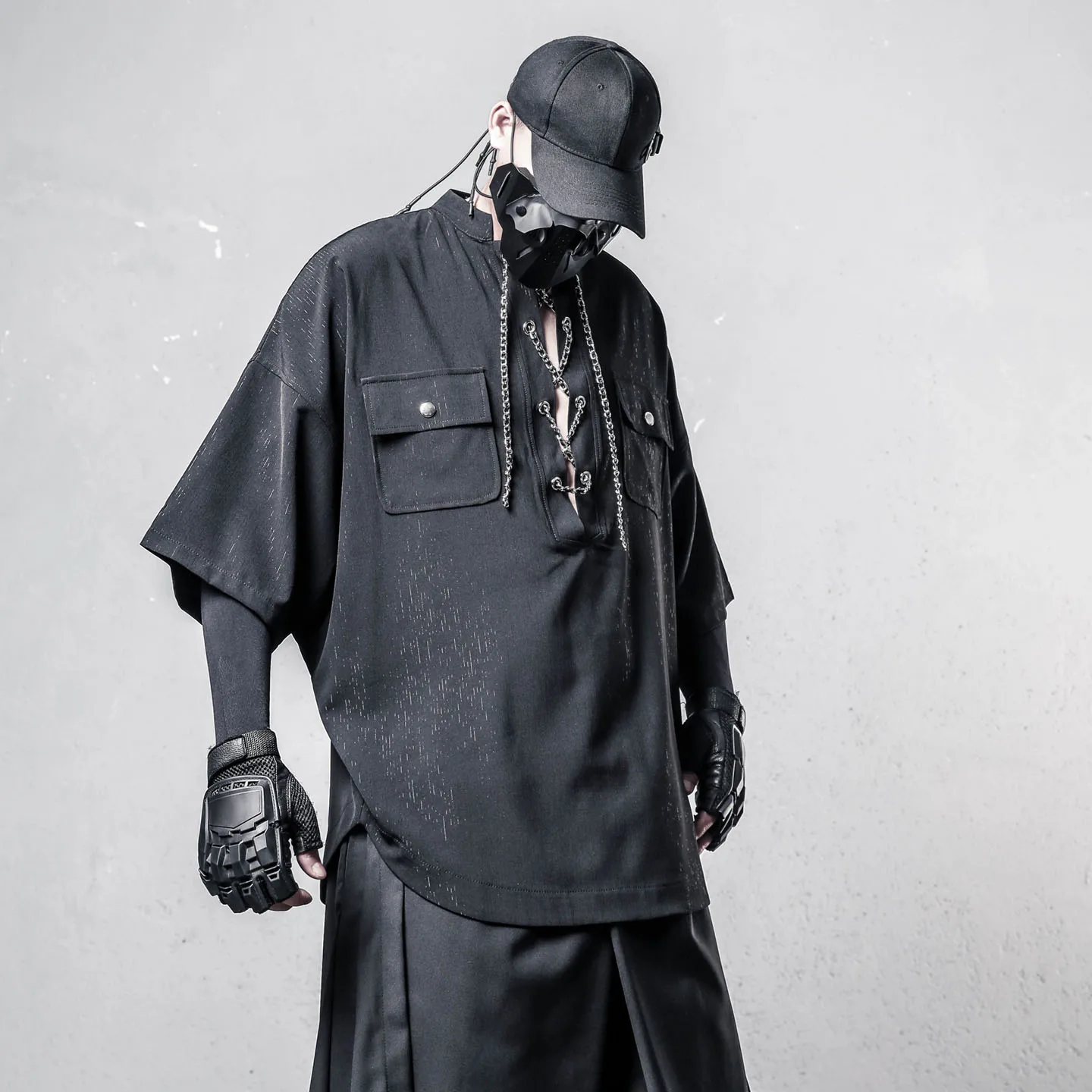 Designer Style Design Lace-up Anti-Wrinkle Short Sleeve T-shirt Summer Dark High-Grade Ruan Handsome Half Sleeve Top