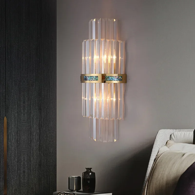 Modern Light Luxury Glass Rod Geometric Shape Wall Lamp Bedroom Living Room Study Led Shell Indoor Lighting For Home